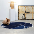 Navy Blue Abstract Unshaped Rug