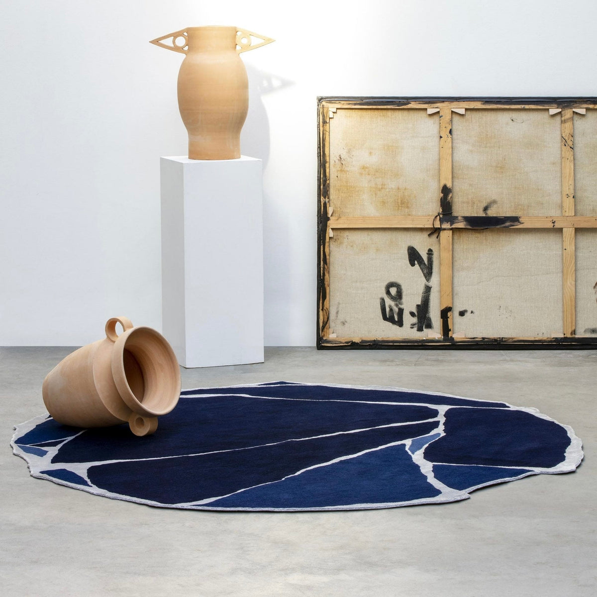 Navy Blue Abstract Unshaped Rug