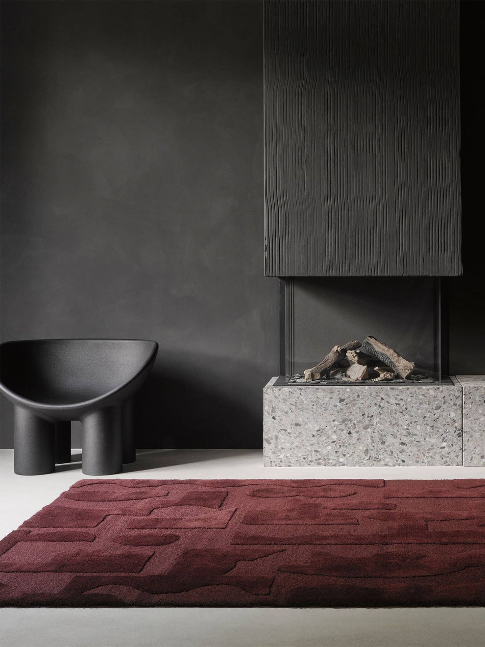 Modern Burgundy Textured Geometric Area Rug