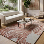 Modern Abstract Botanical Area Rug – Beige & Terracotta