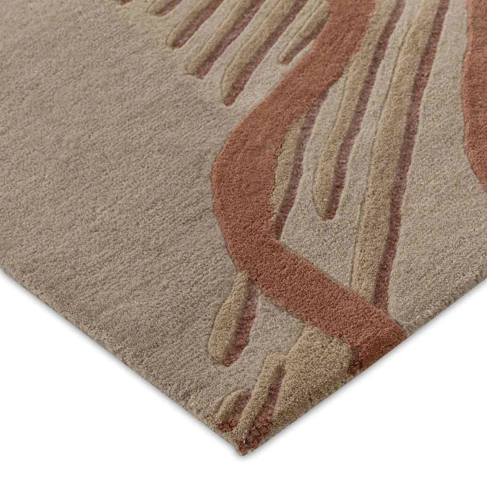 Modern Abstract Botanical Area Rug – Beige & Terracotta