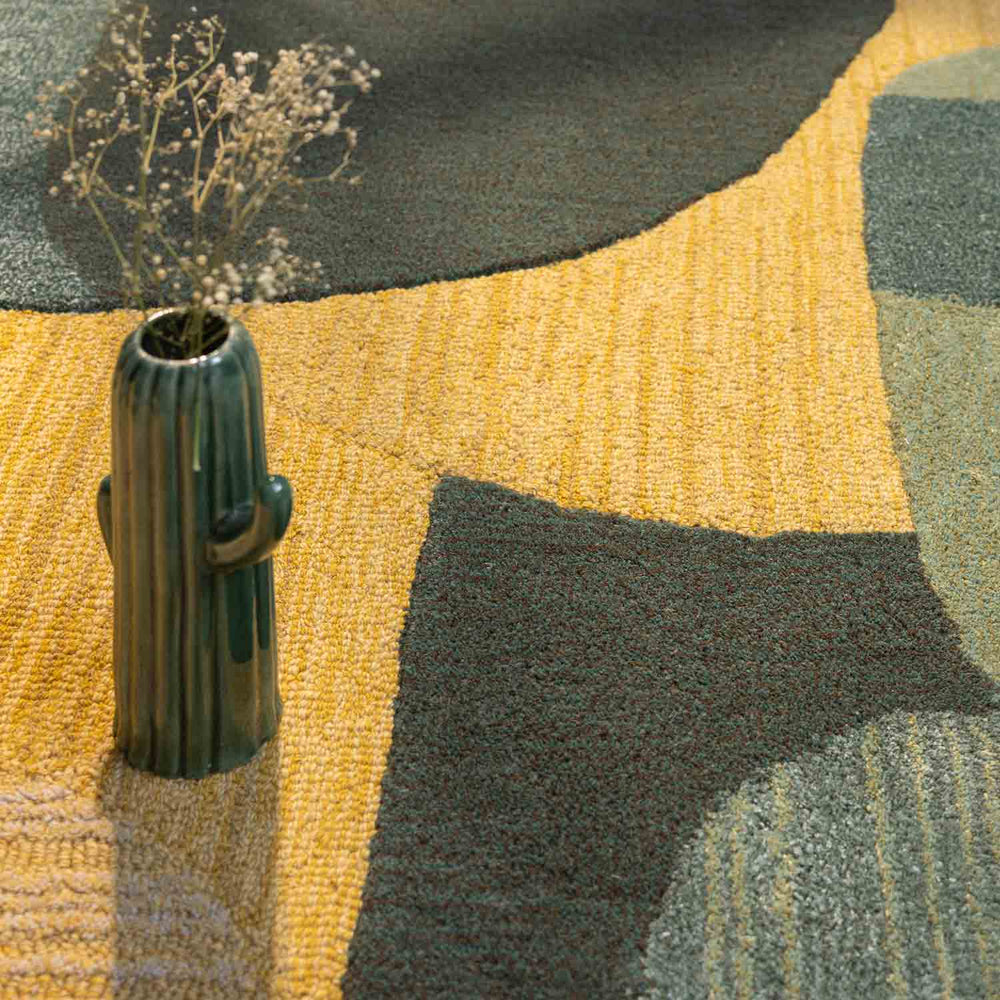 Modern Abstract Geometric Yellow & Grey Area Rug