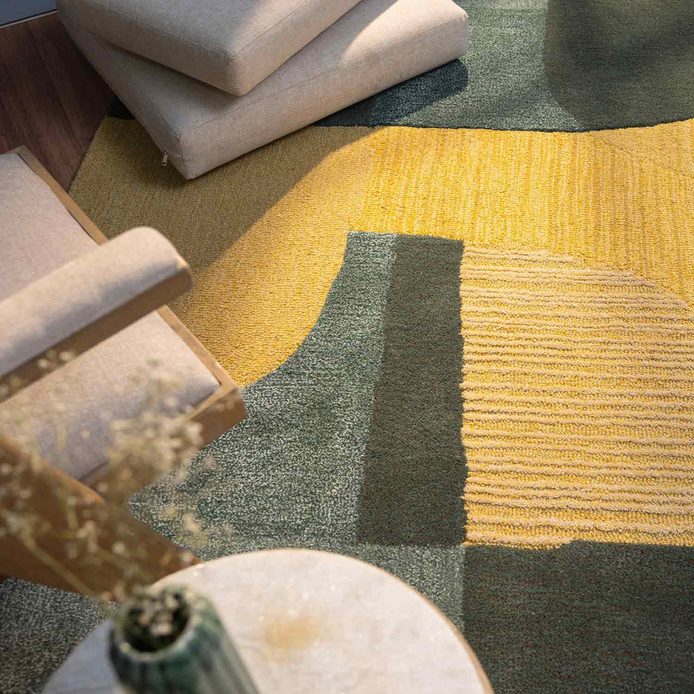 Modern Abstract Geometric Yellow & Grey Area Rug