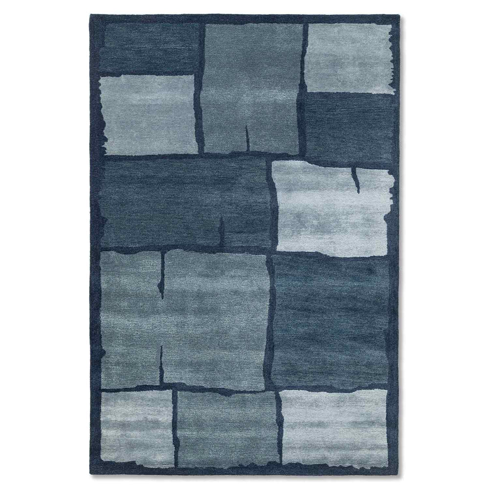 Abstract Geometric Blue & Grey Area Rug