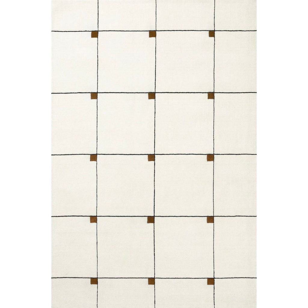 Ivory and Brown Geometric Grid Rug