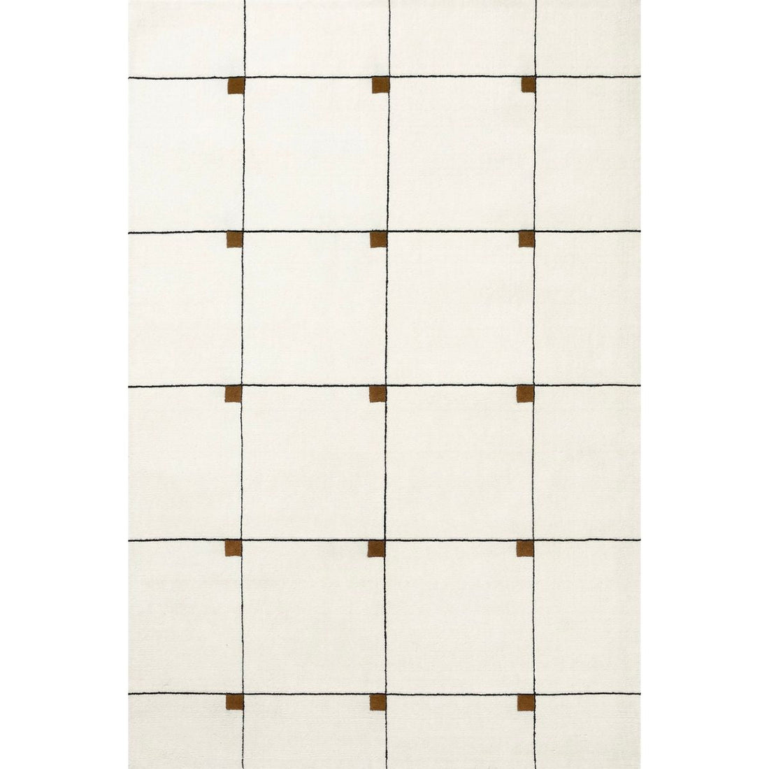 Ivory and Brown Geometric Grid Rug