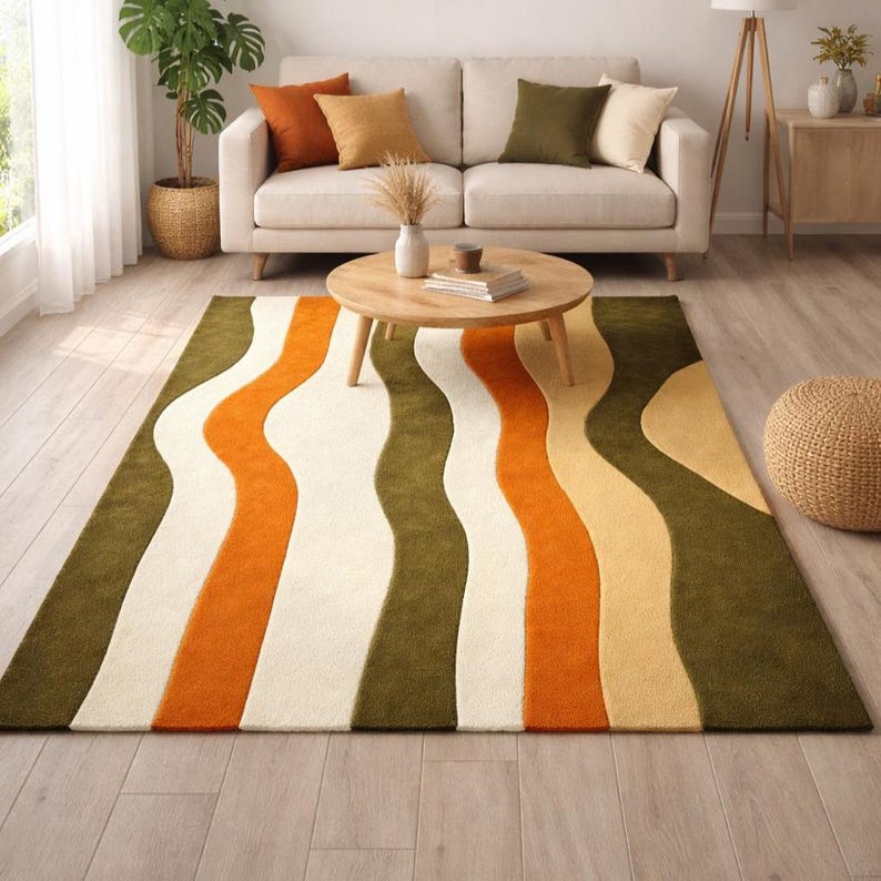 Modern Abstract Wavy Multicolor Area Rug