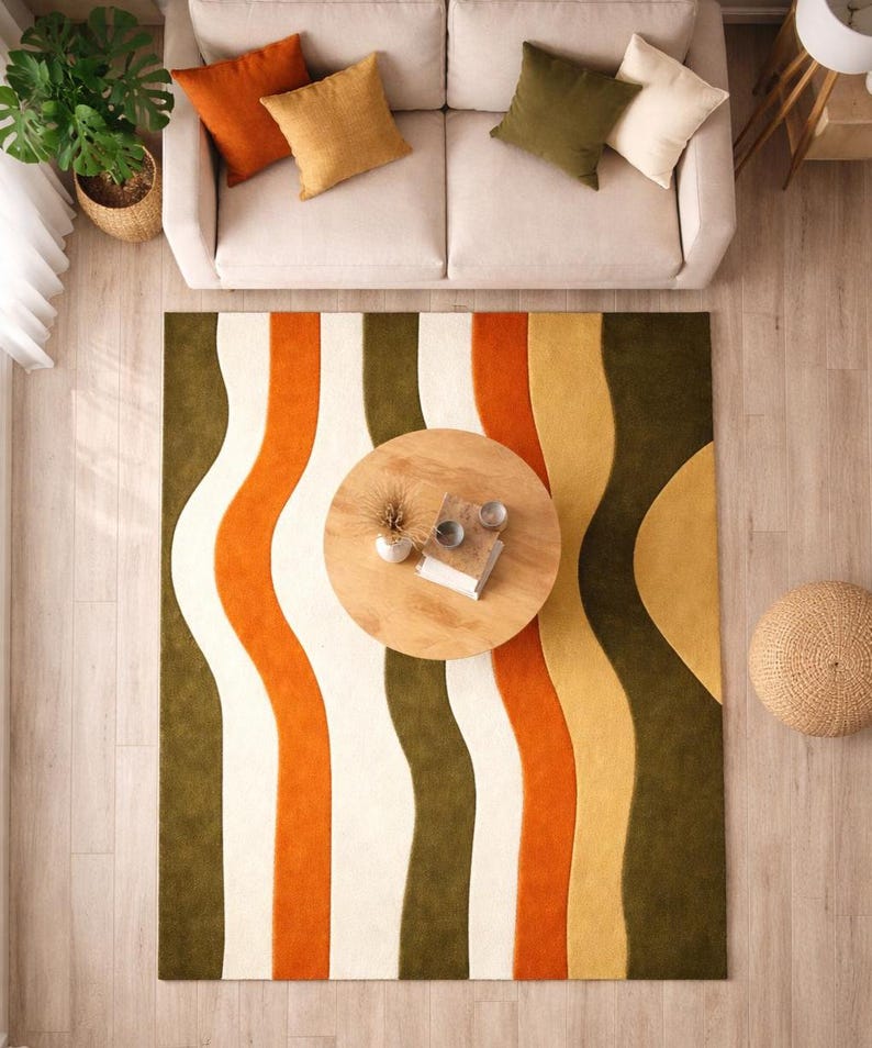 Modern Abstract Wavy Multicolor Area Rug
