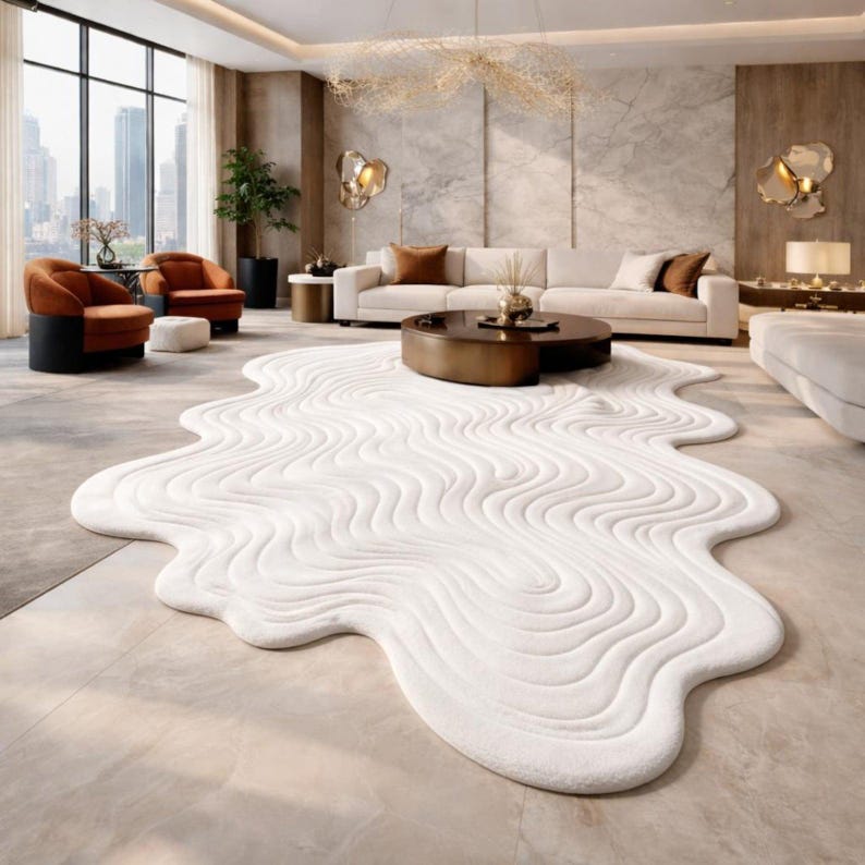 White and Black Wavy Contour Rug