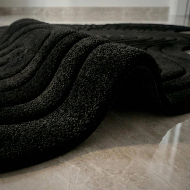 White and Black Wavy Contour Rug