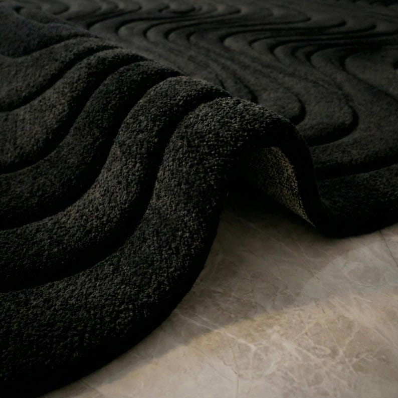 White and Black Wavy Contour Rug