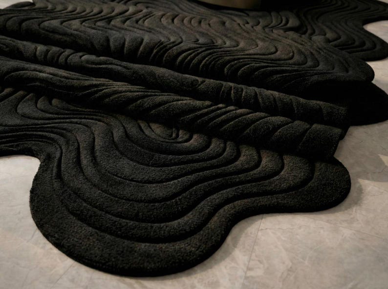 White and Black Wavy Contour Rug
