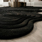 White and Black Wavy Contour Rug