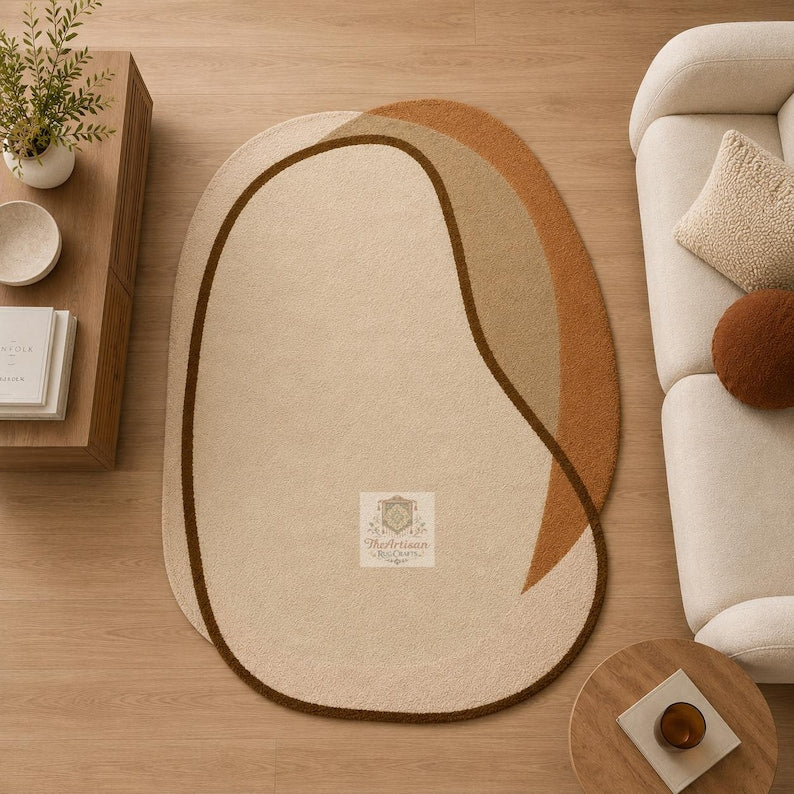Beige & Terracotta Organic Abstract Rug