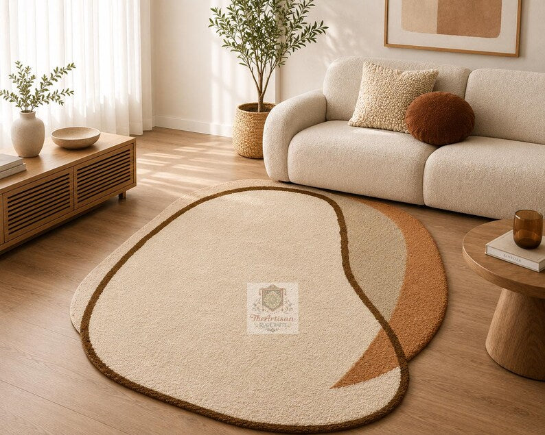 Beige & Terracotta Organic Abstract Rug
