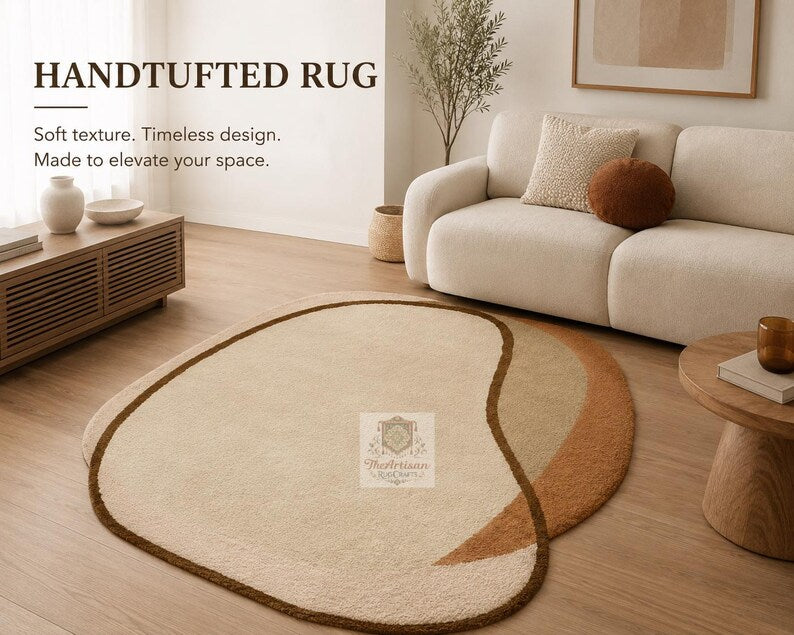 Beige & Terracotta Organic Abstract Rug