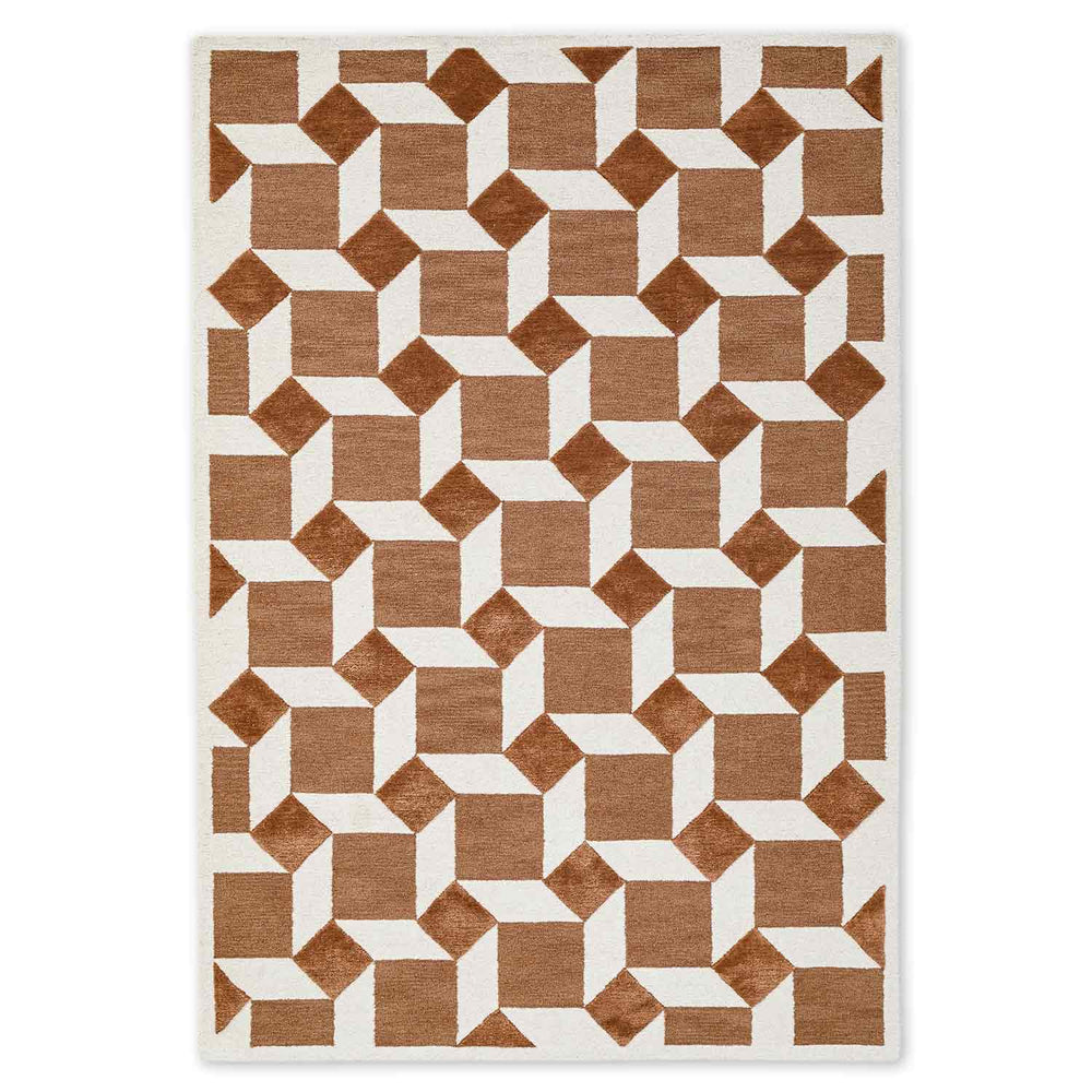 Modern Brown & Cream Geometric Pattern Rug