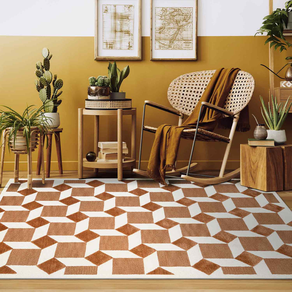 Modern Brown & Cream Geometric Pattern Rug