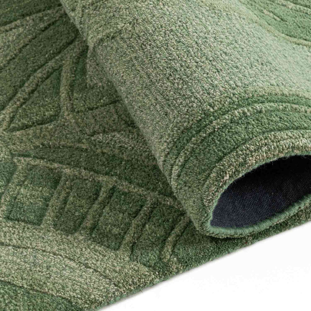 Botanical Green Textured Wool Rug