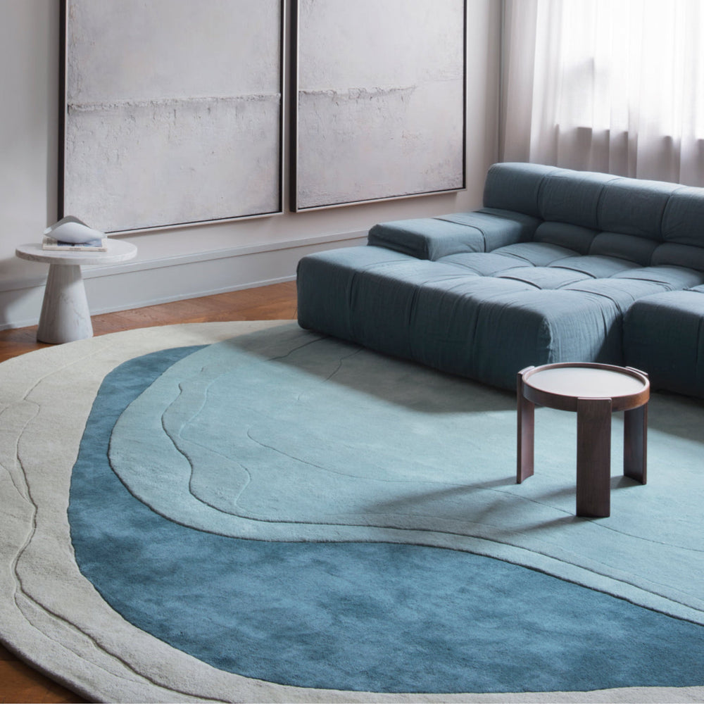 Blue Layered Geometric Abstract Rug
