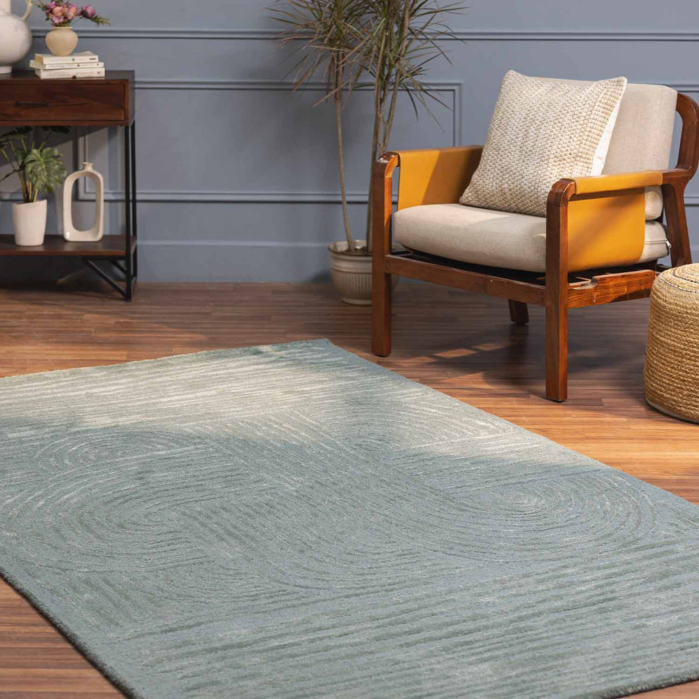 Modern Blue Grey Textured Abstract Area Rug
