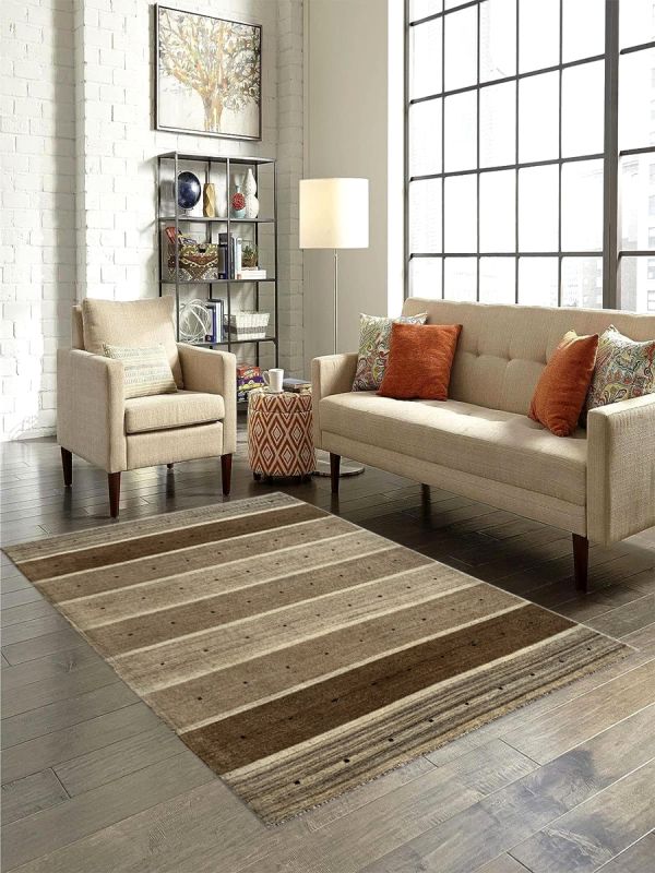 Taupe & Beige Striped Abstract Rug