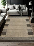 Beige & Brown Geometric Border Rug