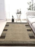 Beige & Brown Geometric Border Rug