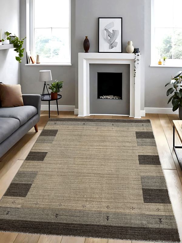 Beige & Brown Geometric Border Rug