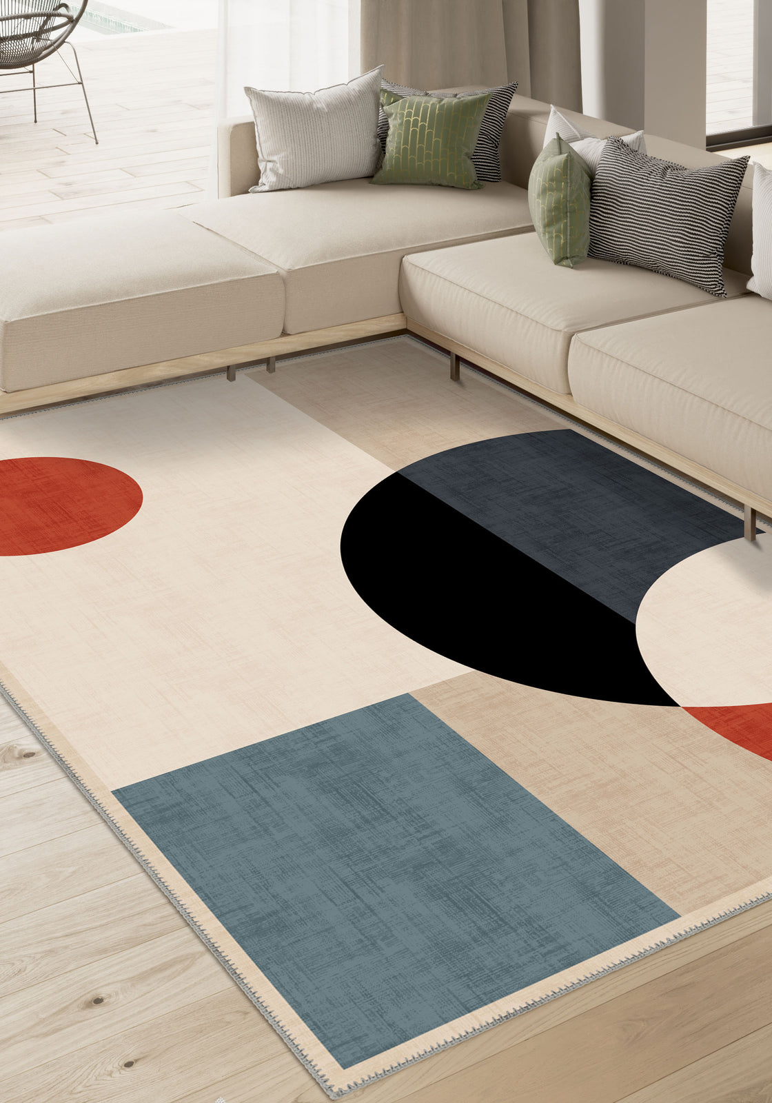 Modern Geometric Circle & Block Rug