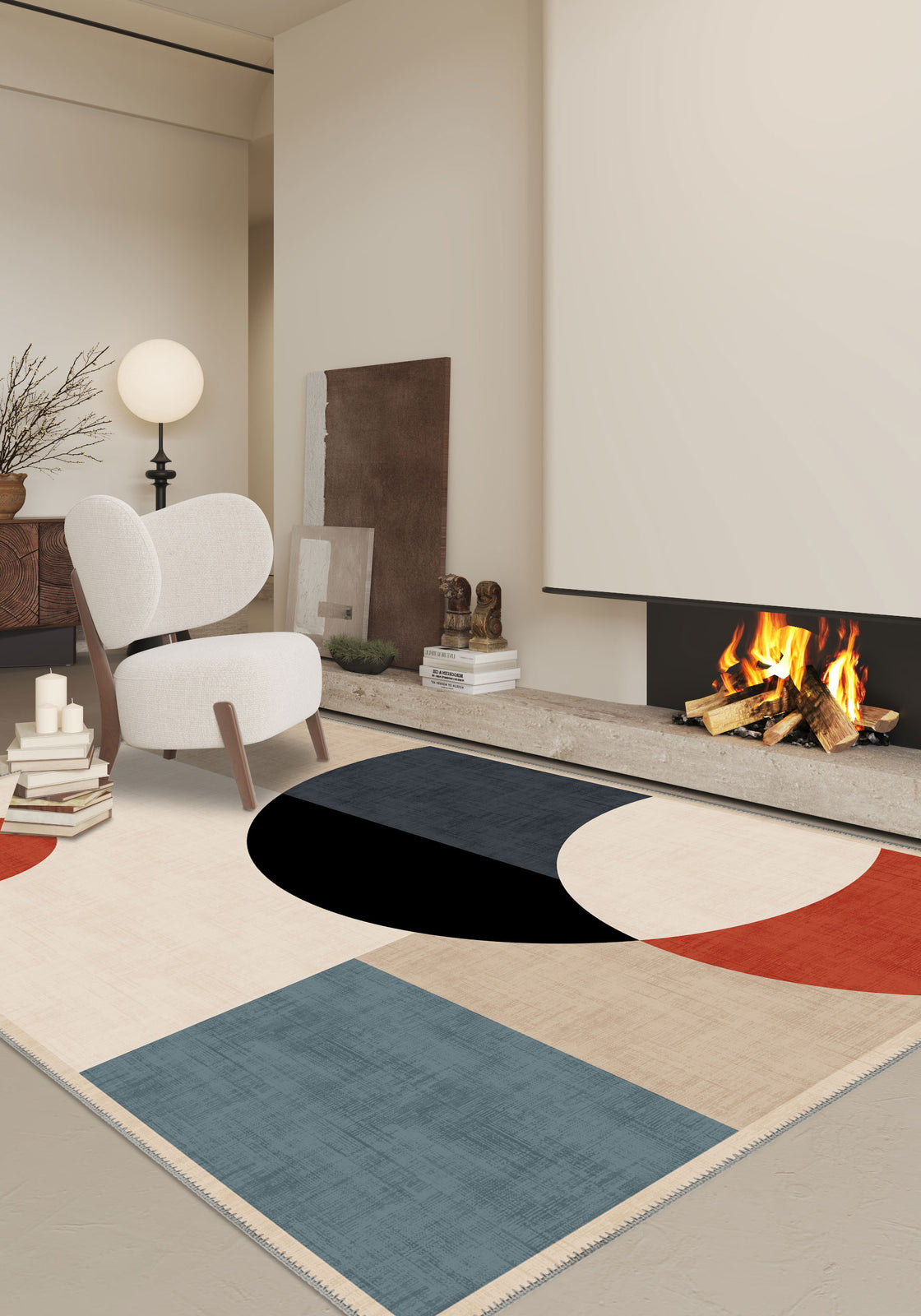 Modern Geometric Circle & Block Rug