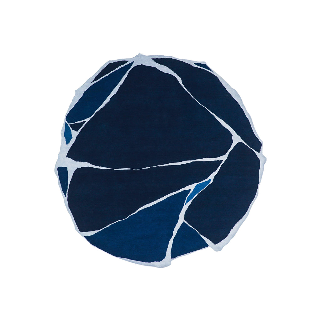 Navy Blue Abstract Unshaped Rug