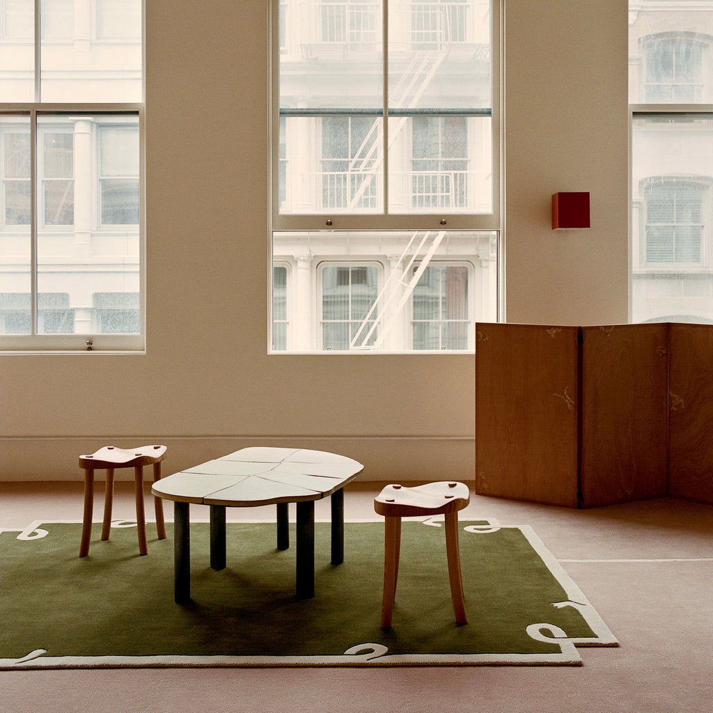 Olive Green Abstract Unshaped Rug
