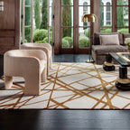 Ivory & Gold Abstract Linear Geometric Area Rug