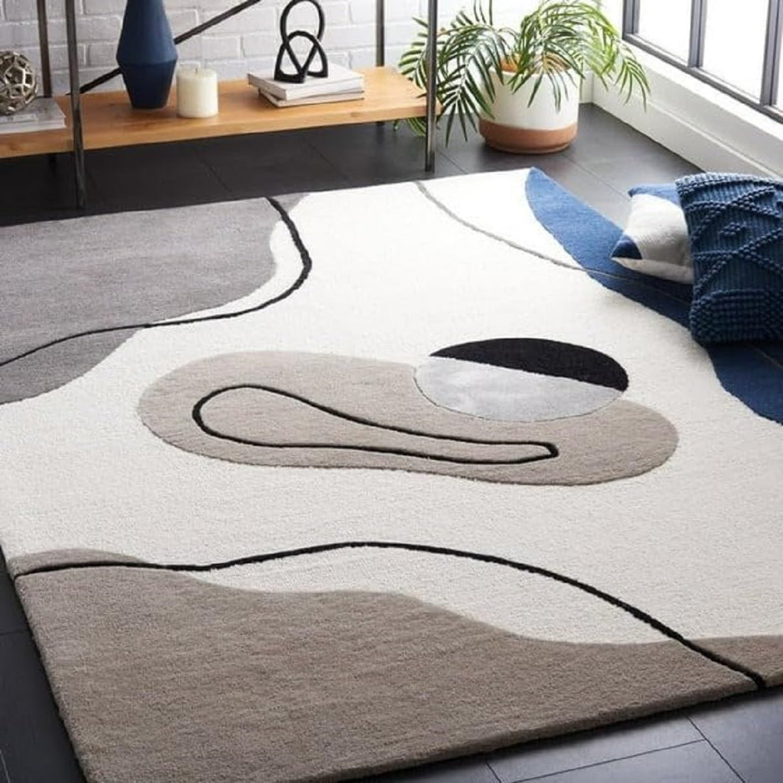 Blue, Grey & Ivory Wool Rug