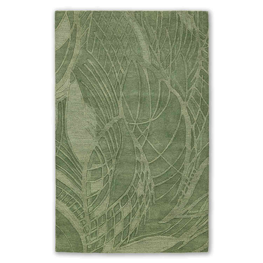 Botanical Green Textured Wool Rug