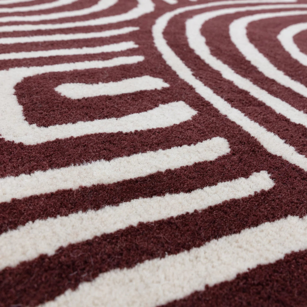 Burgundy & Cream Geometric Maze Rug