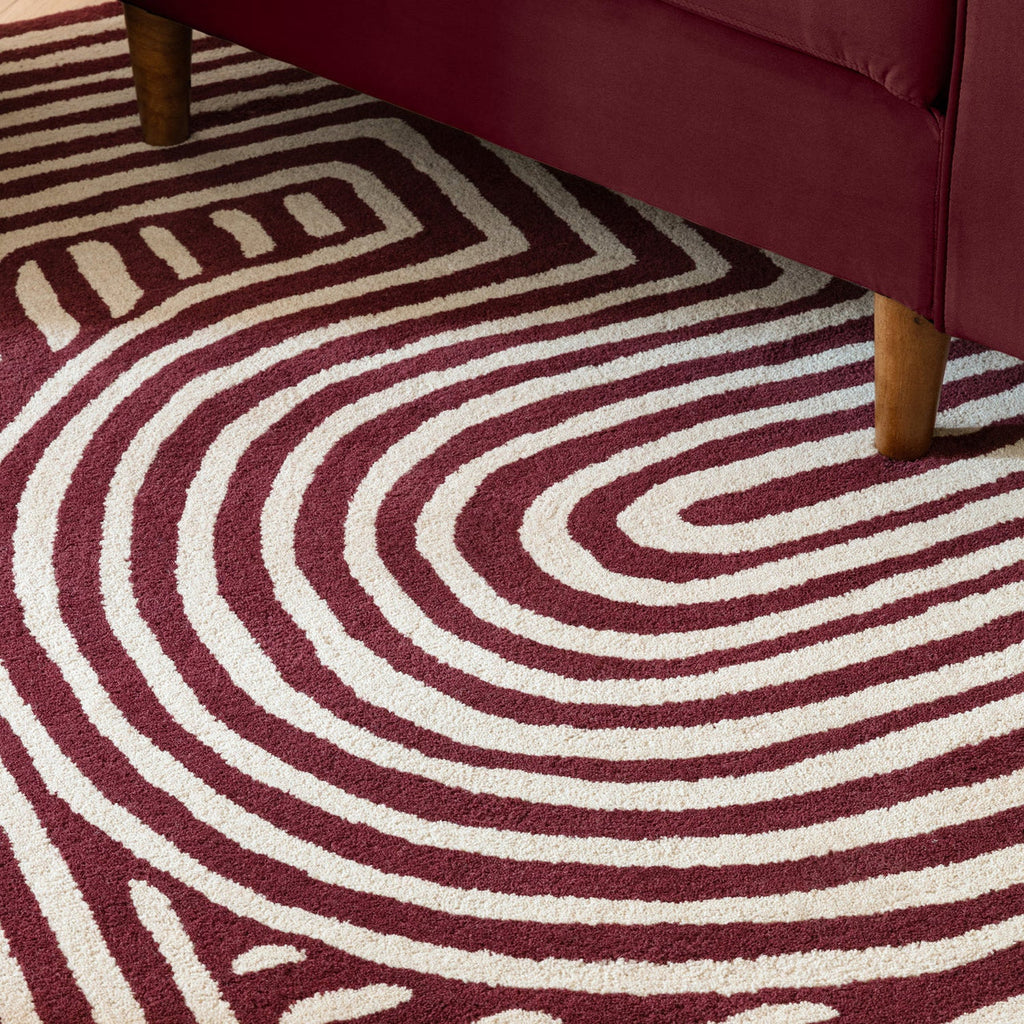 Burgundy & Cream Geometric Maze Rug