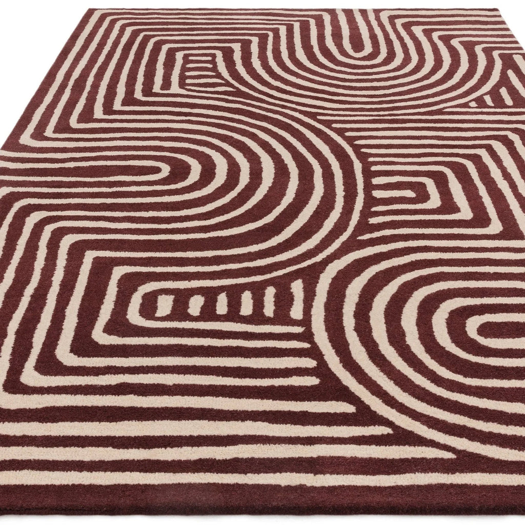Burgundy & Cream Geometric Maze Rug