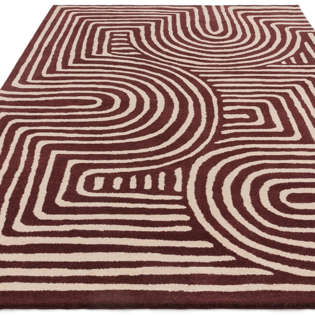Burgundy & Cream Geometric Maze Rug