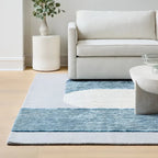 Modern Blue & Ivory Abstract Wool Rug