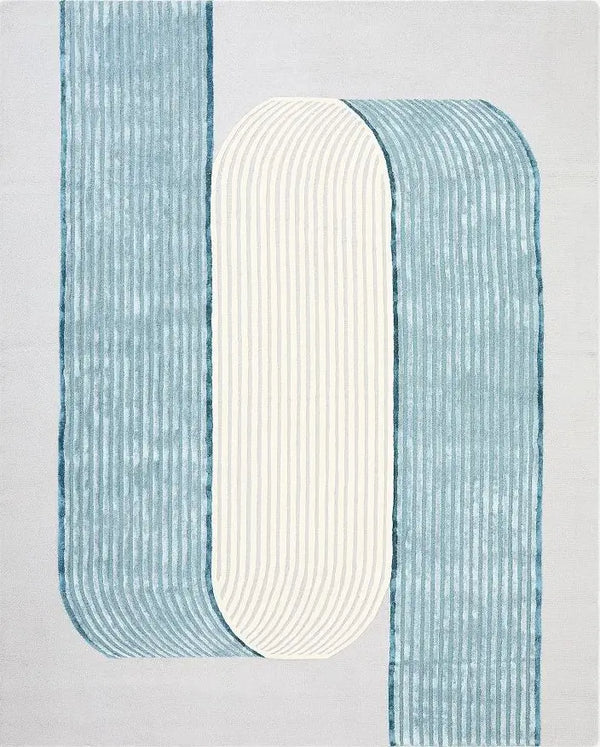 Modern Blue & Ivory Abstract Wool Rug