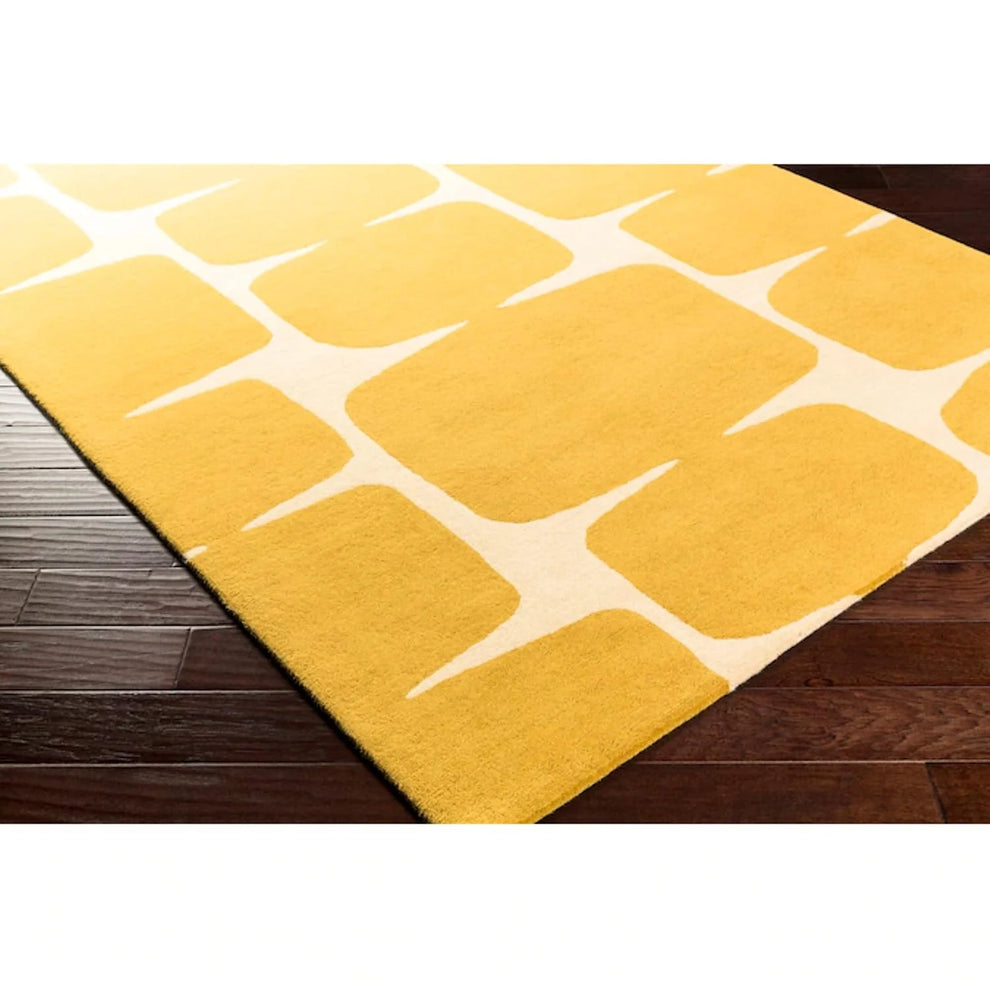 Mustard Abstract Geometric Wool Rug
