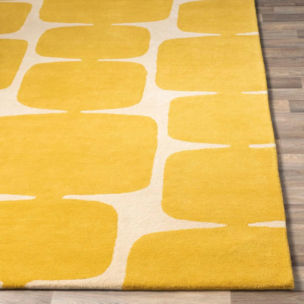 Mustard Abstract Geometric Wool Rug