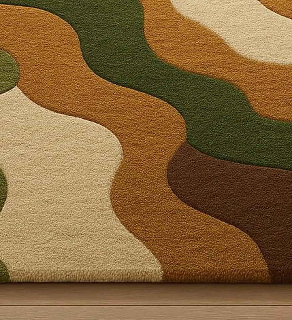 Olive & Mustard Abstract Organic Rug