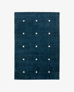 Modern Navy Blue Grid Wool Rug with Ivory Accents