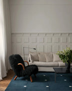 Modern Navy Blue Grid Wool Rug with Ivory Accents