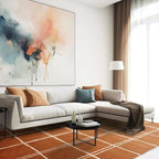 Terracotta Brown & Ivory Grid Wool Rug