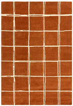 Terracotta Brown & Ivory Grid Wool Rug