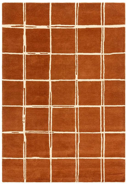 Terracotta Brown & Ivory Grid Wool Rug